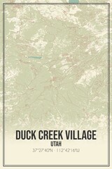 Retro US city map of Duck Creek Village, Utah. Vintage street map.