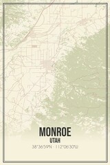 Retro US city map of Monroe, Utah. Vintage street map.