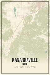Retro US city map of Kanarraville, Utah. Vintage street map.