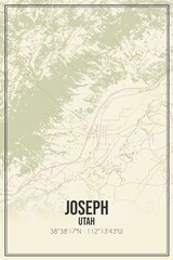 Retro US city map of Joseph, Utah. Vintage street map.