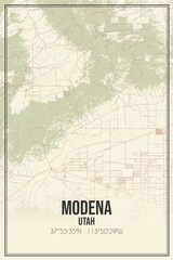 Retro US city map of Modena, Utah. Vintage street map.