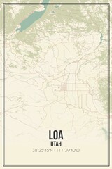 Retro US city map of Loa, Utah. Vintage street map.