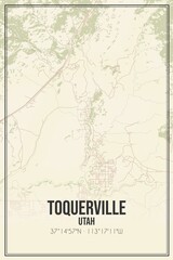 Retro US city map of Toquerville, Utah. Vintage street map.