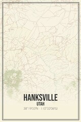 Retro US city map of Hanksville, Utah. Vintage street map.