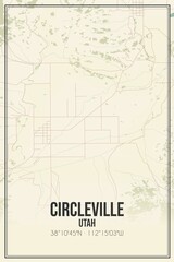 Retro US city map of Circleville, Utah. Vintage street map.