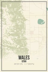 Retro US city map of Wales, Utah. Vintage street map.