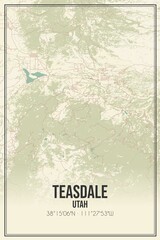 Retro US city map of Teasdale, Utah. Vintage street map.