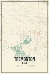 Retro US city map of Tremonton, Utah. Vintage street map.