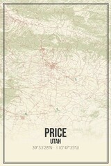 Retro US city map of Price, Utah. Vintage street map.