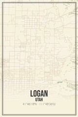 Retro US city map of Logan, Utah. Vintage street map. - obrazy, fototapety, plakaty