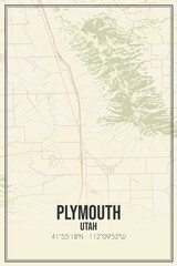 Retro US city map of Plymouth, Utah. Vintage street map.