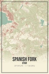 Retro US city map of Spanish Fork, Utah. Vintage street map.