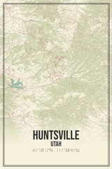 Retro US city map of Huntsville, Utah. Vintage street map.