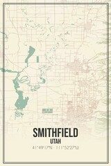 Retro US city map of Smithfield, Utah. Vintage street map.