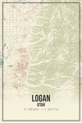 Retro US city map of Logan, Utah. Vintage street map.