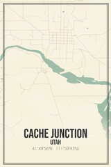 Retro US city map of Cache Junction, Utah. Vintage street map.