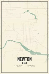 Retro US city map of Newton, Utah. Vintage street map.