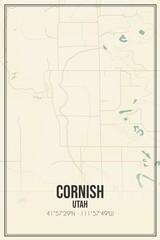 Retro US city map of Cornish, Utah. Vintage street map.