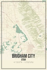 Retro US city map of Brigham City, Utah. Vintage street map.