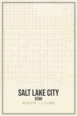 Retro US city map of Salt Lake City, Utah. Vintage street map.