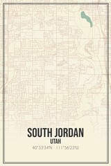Retro US city map of South Jordan, Utah. Vintage street map.