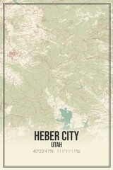 Retro US city map of Heber City, Utah. Vintage street map.