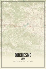 Retro US city map of Duchesne, Utah. Vintage street map.