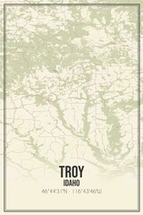 Retro US city map of Troy, Idaho. Vintage street map.