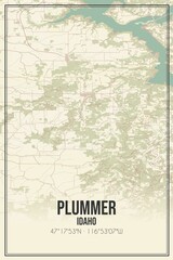 Retro US city map of Plummer, Idaho. Vintage street map.