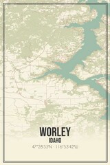 Retro US city map of Worley, Idaho. Vintage street map.