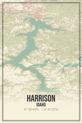 Retro US city map of Harrison, Idaho. Vintage street map.