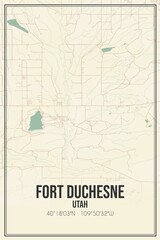 Retro US city map of Fort Duchesne, Utah. Vintage street map.
