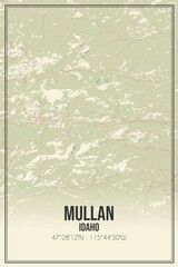 Retro US city map of Mullan, Idaho. Vintage street map.