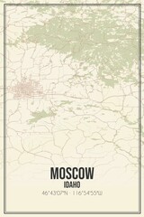 Retro US city map of Moscow, Idaho. Vintage street map.
