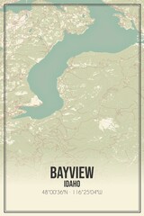 Retro US city map of Bayview, Idaho. Vintage street map.