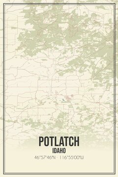 Retro US city map of Potlatch, Idaho. Vintage street map.