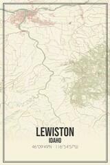 Retro US city map of Lewiston, Idaho. Vintage street map.