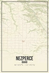 Retro US city map of Nezperce, Idaho. Vintage street map.