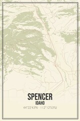 Retro US city map of Spencer, Idaho. Vintage street map.