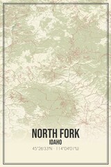 Retro US city map of North Fork, Idaho. Vintage street map.