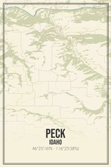 Retro US city map of Peck, Idaho. Vintage street map.