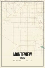 Retro US city map of Monteview, Idaho. Vintage street map.