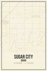 Retro US city map of Sugar City, Idaho. Vintage street map.