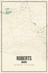 Retro US city map of Roberts, Idaho. Vintage street map.