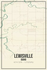 Retro US city map of Lewisville, Idaho. Vintage street map.