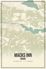 Retro US city map of Macks Inn, Idaho. Vintage street map.