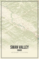 Retro US city map of Swan Valley, Idaho. Vintage street map.