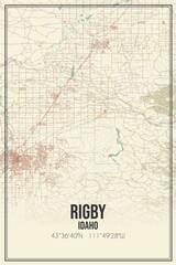 Retro US city map of Rigby, Idaho. Vintage street map.