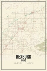 Retro US city map of Rexburg, Idaho. Vintage street map.