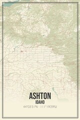 Retro US city map of Ashton, Idaho. Vintage street map.